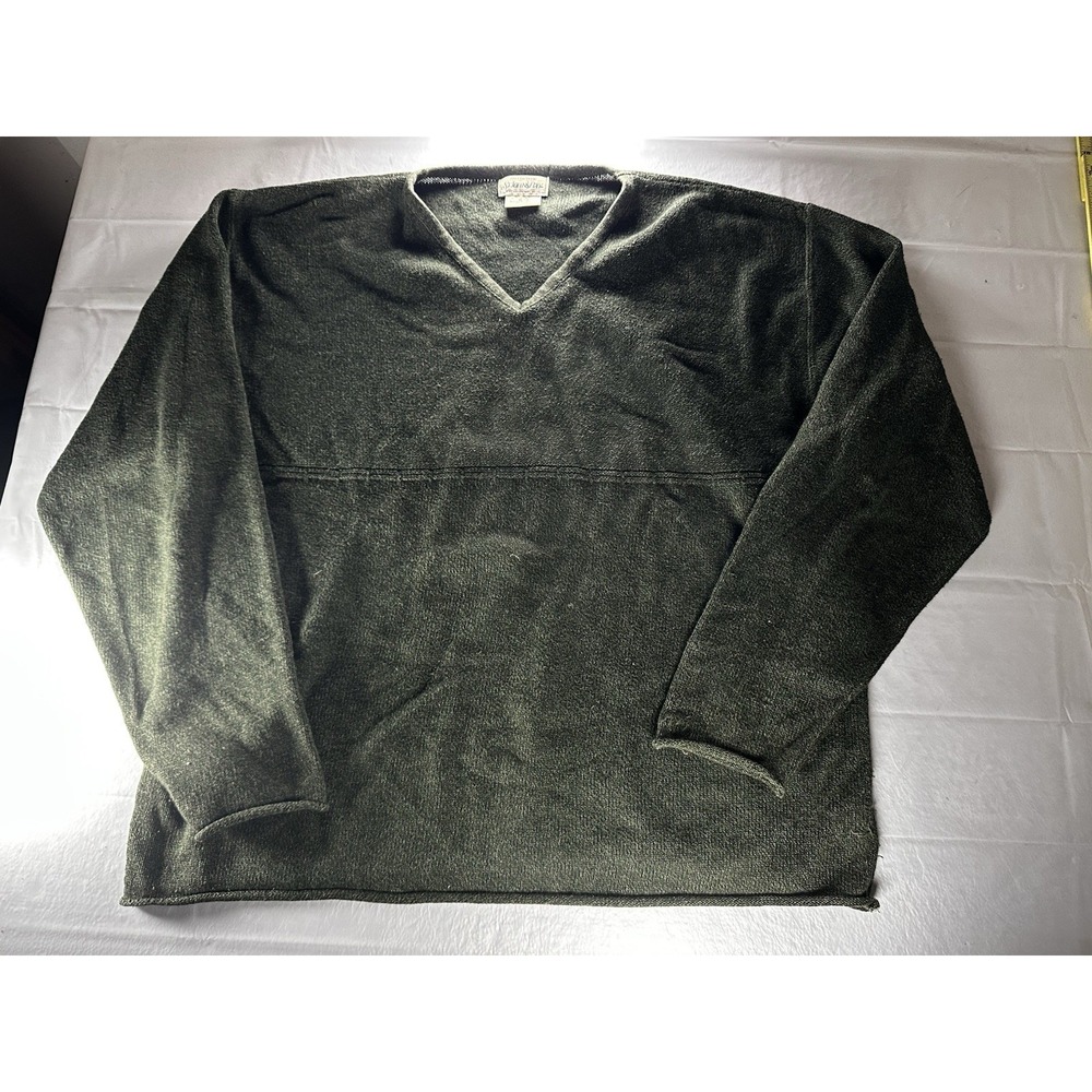 VTG 1990s St. John's Bay Sweater Men's XL Olive V-Neck Light Weight Made IN USA